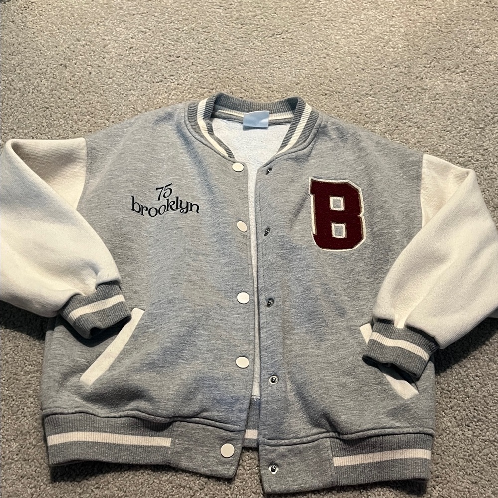 Zara youth 7/8 varsity jacket grey sweatshirt New York Brooklyn Long Island
